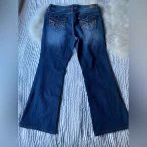 LEI Sophia Hipster Flare Jeans Womens 17 Blue Denim Y2K